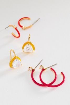 By Anthropologie Enamel Hoop & Crystal Drop Earrings, Set of 3