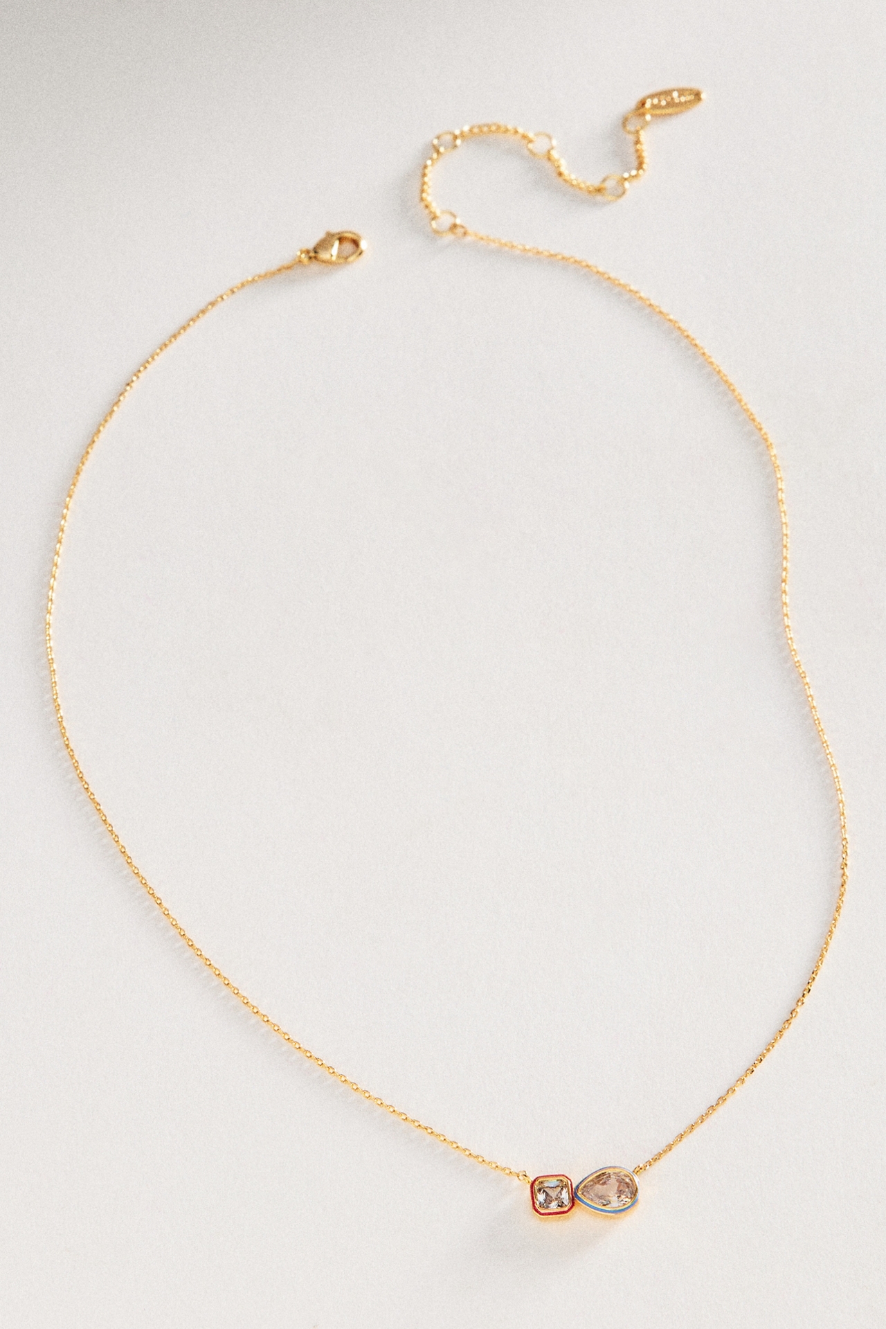 Enamel Bezel Crystal Duo Pendant Necklace