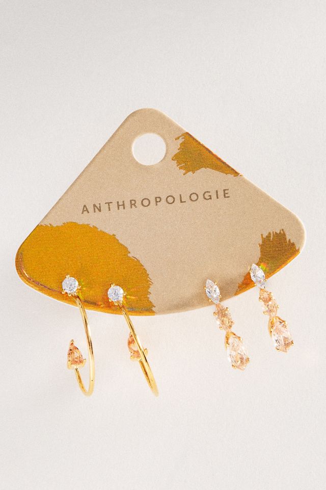 By Anthropologie Dainty Crystal Earrings, Set of 2 #1