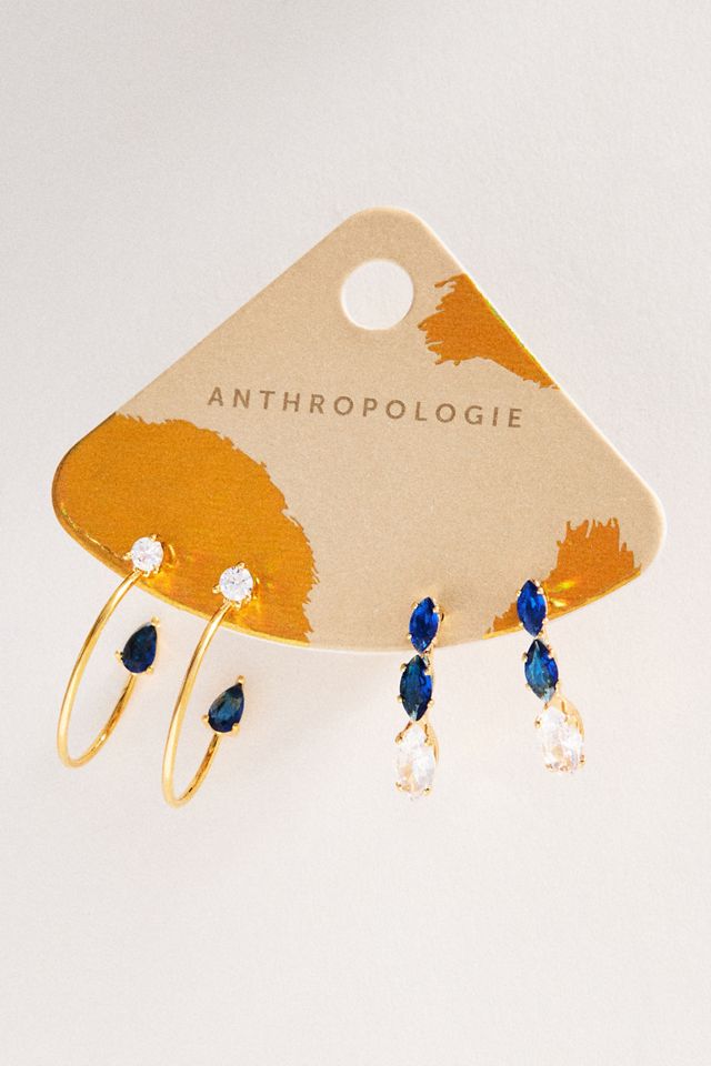 By Anthropologie Dainty Crystal Earrings, Set of 2 #1