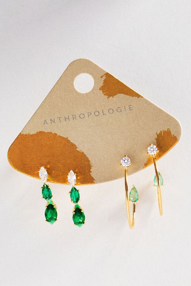 By Anthropologie Dainty Crystal Earrings, Set of 2 #1