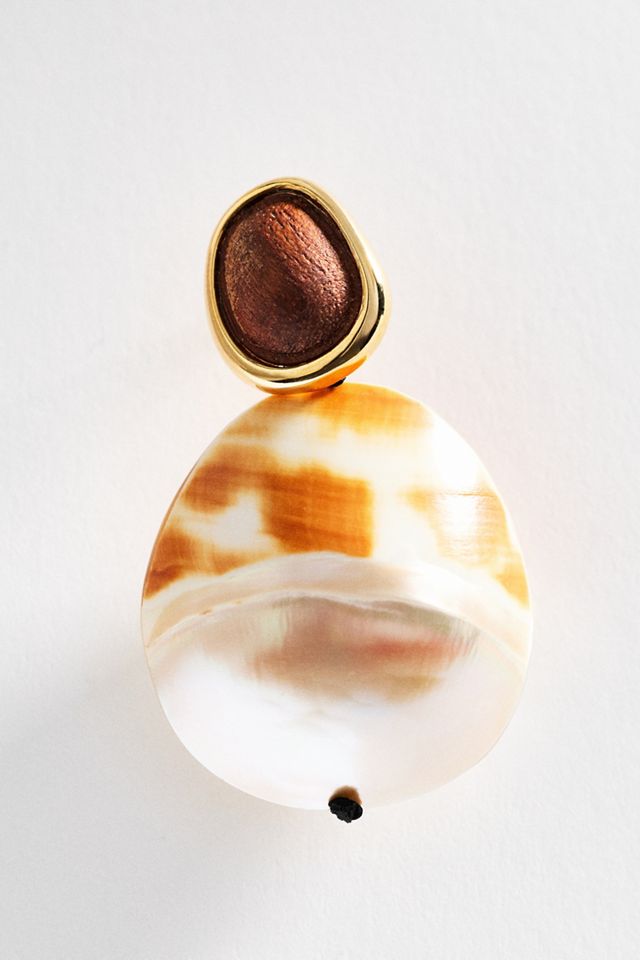 Wooden Shell Drop Earrings #1