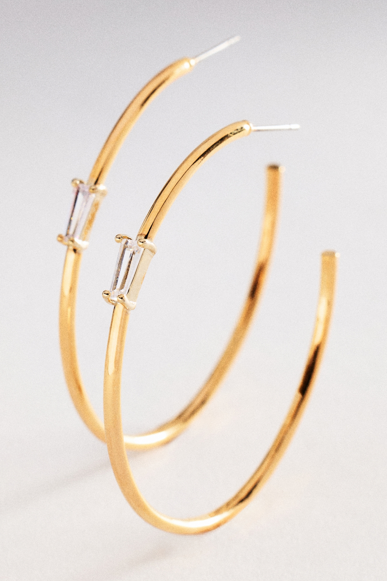 Inset Baguette Crystal Hoop Earrings