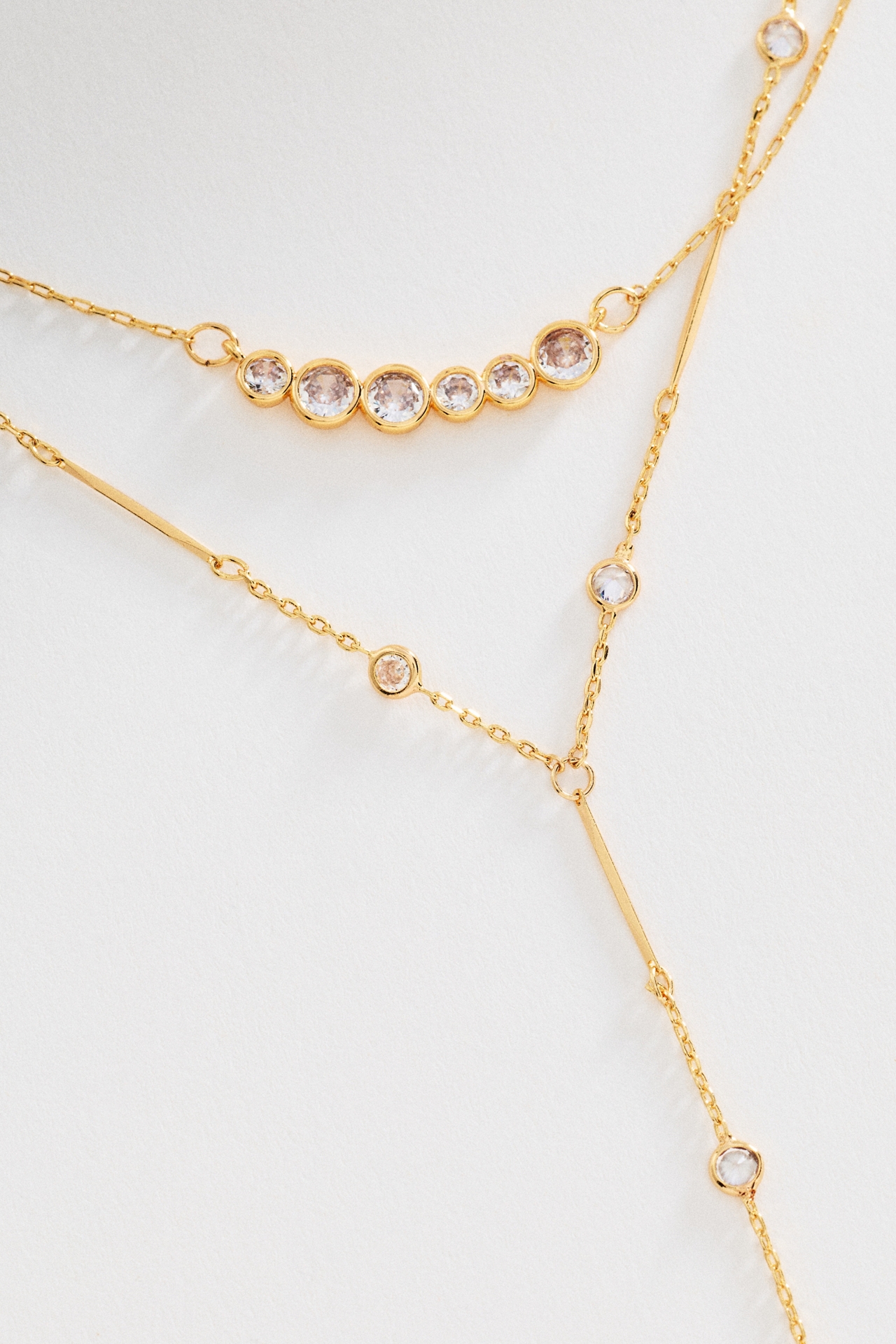 Bezel Crystal Layered Chain Necklaces, Set of 2