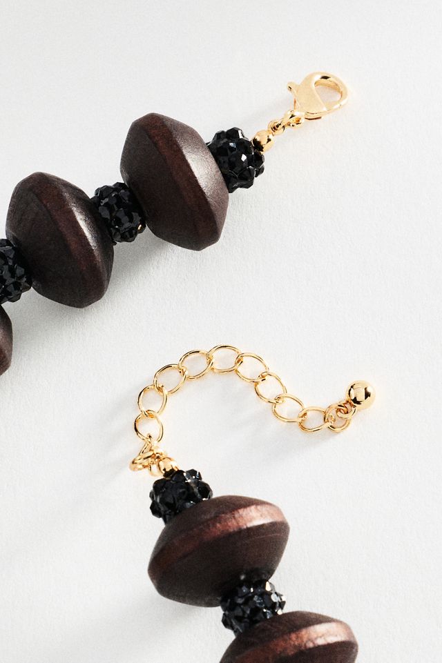 Chunky Crystal Wooden Bead Necklace #1