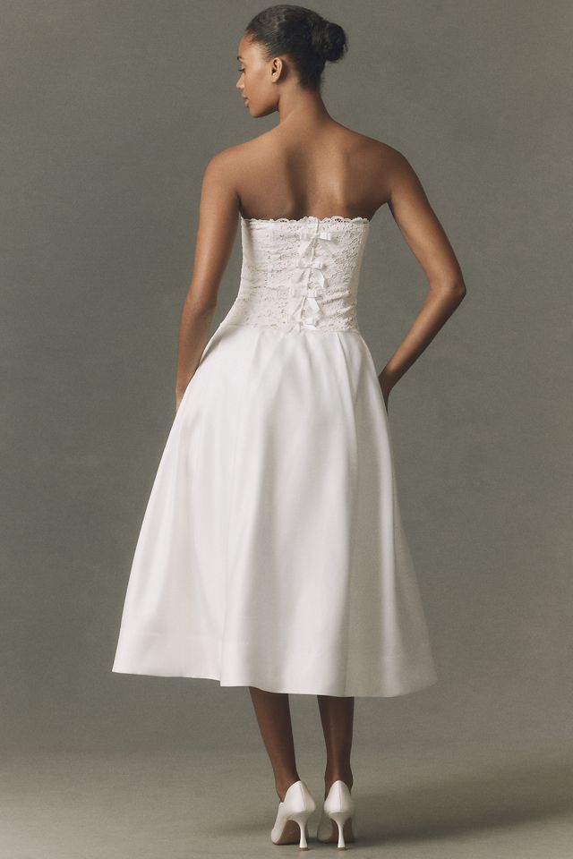 BHLDN Strapless Satin Midi Dress