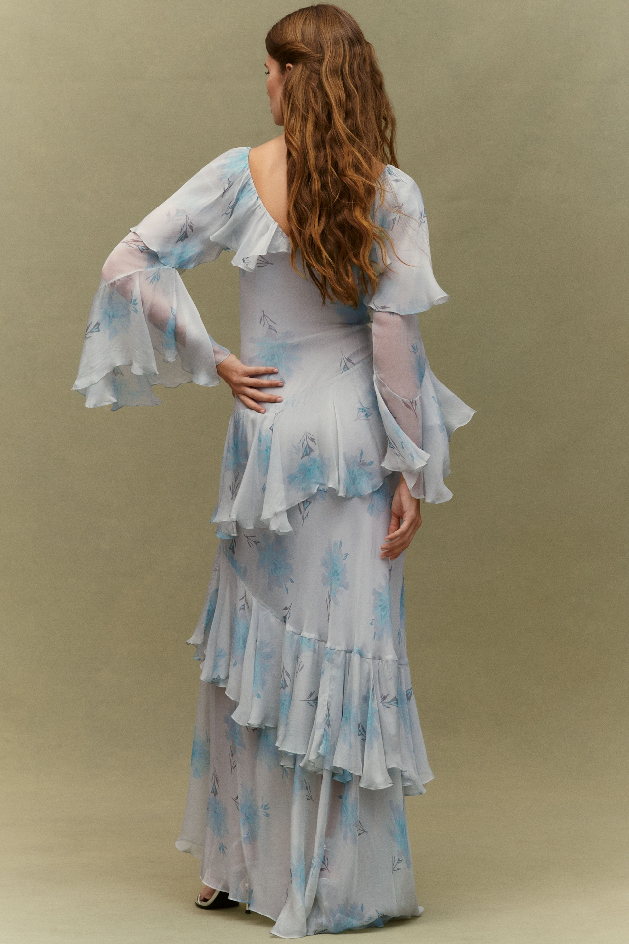 BHLDN Rose Ruffle Long-Sleeve Gown
