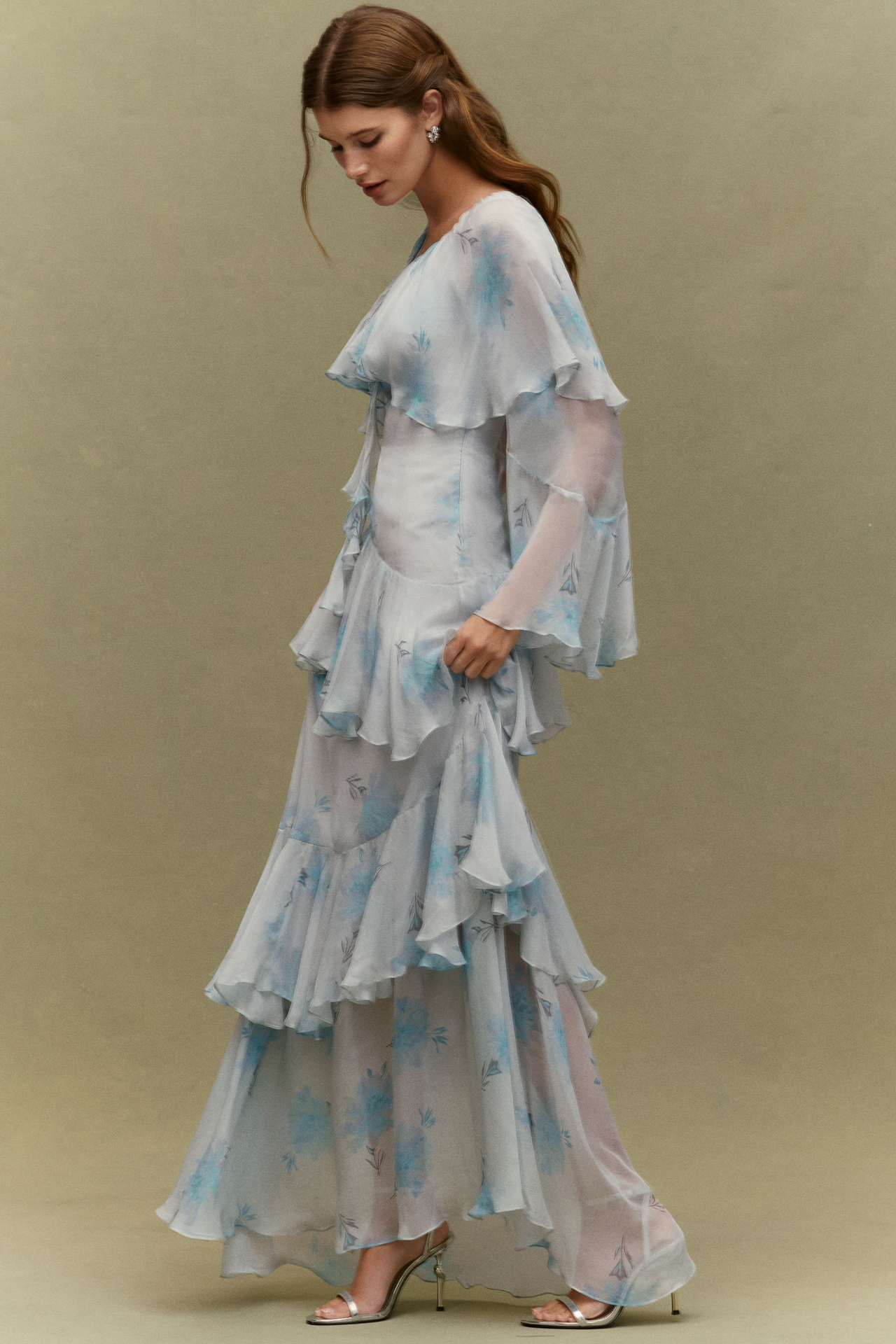 BHLDN Rose Ruffle Long-Sleeve Gown