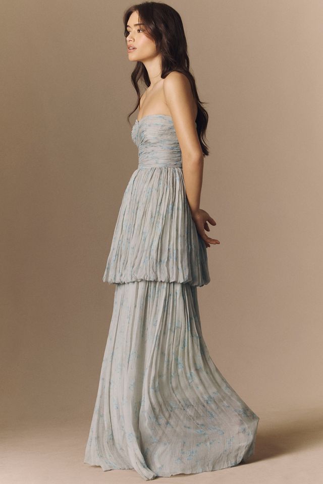 BHLDN Alexa Strapless Tiered Chiffon Maxi Dress | Anthropologie