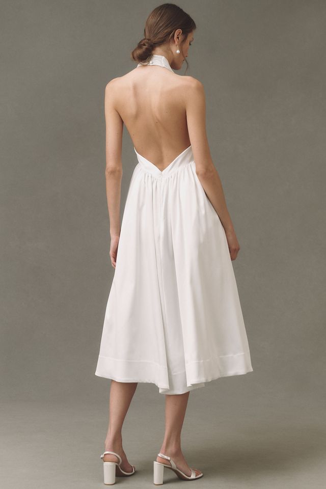 BHLDN Halter-Neck Satin Fit-and-Flare Maxi Dress #1