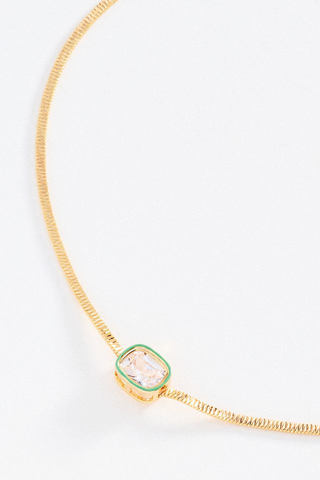 Enamel Bezel Crystal Pendant Necklace #1