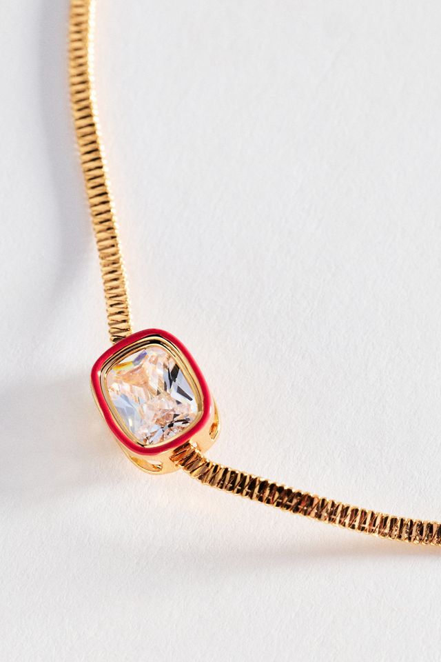 Enamel Bezel Crystal Pendant Necklace #1