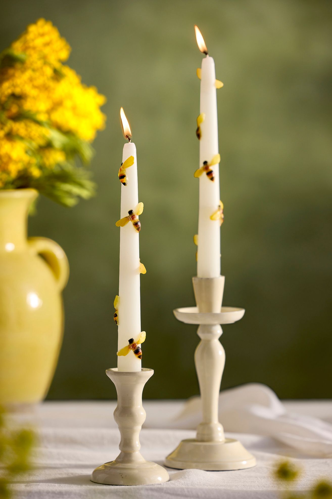 Pollinator Taper Candles, Set of 2 - Bee, One Size