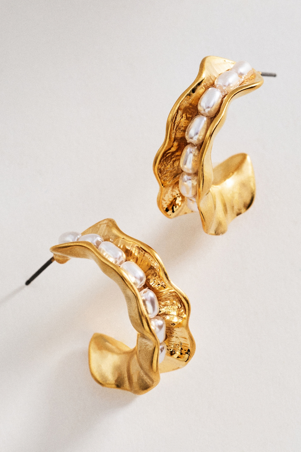 By Anthropologie Pearl Textured Hoop Earrings