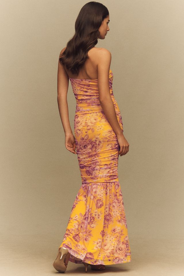 bhldn miley strapless drop-waist high-shine satin maxi dress Encore Strapless Satin Maxi Dress Champagne main image 0