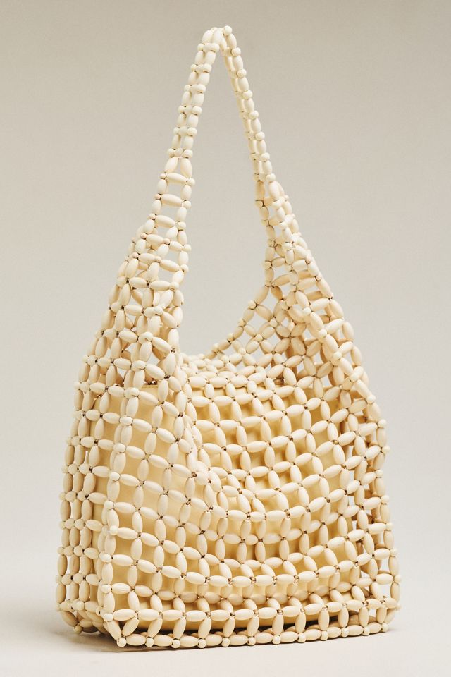 Wood Beaded Slouchy Shoulder Tote #1