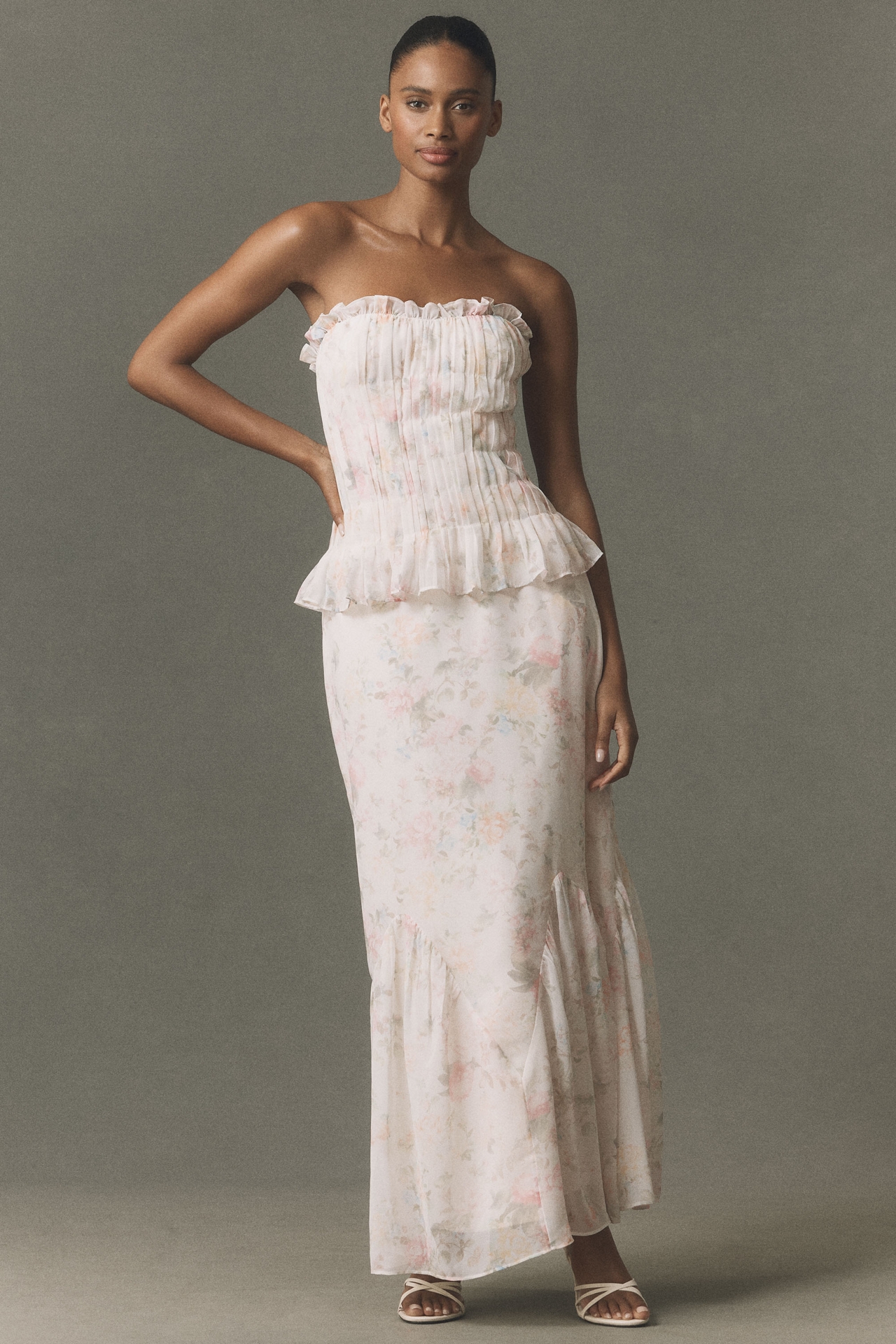 BHLDN Chiffon Corset and Maxi Skirt Set
