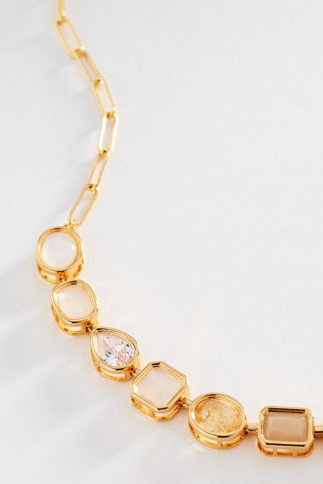 Mixed Crystal Paperclip Chain Necklace #1
