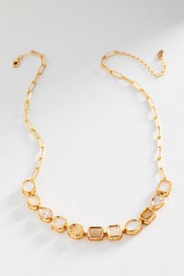 Mixed Crystal Paperclip Chain Necklace