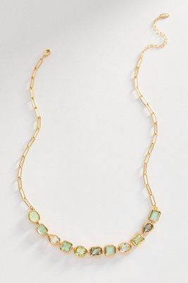 Mixed Crystal Paperclip Chain Necklace
