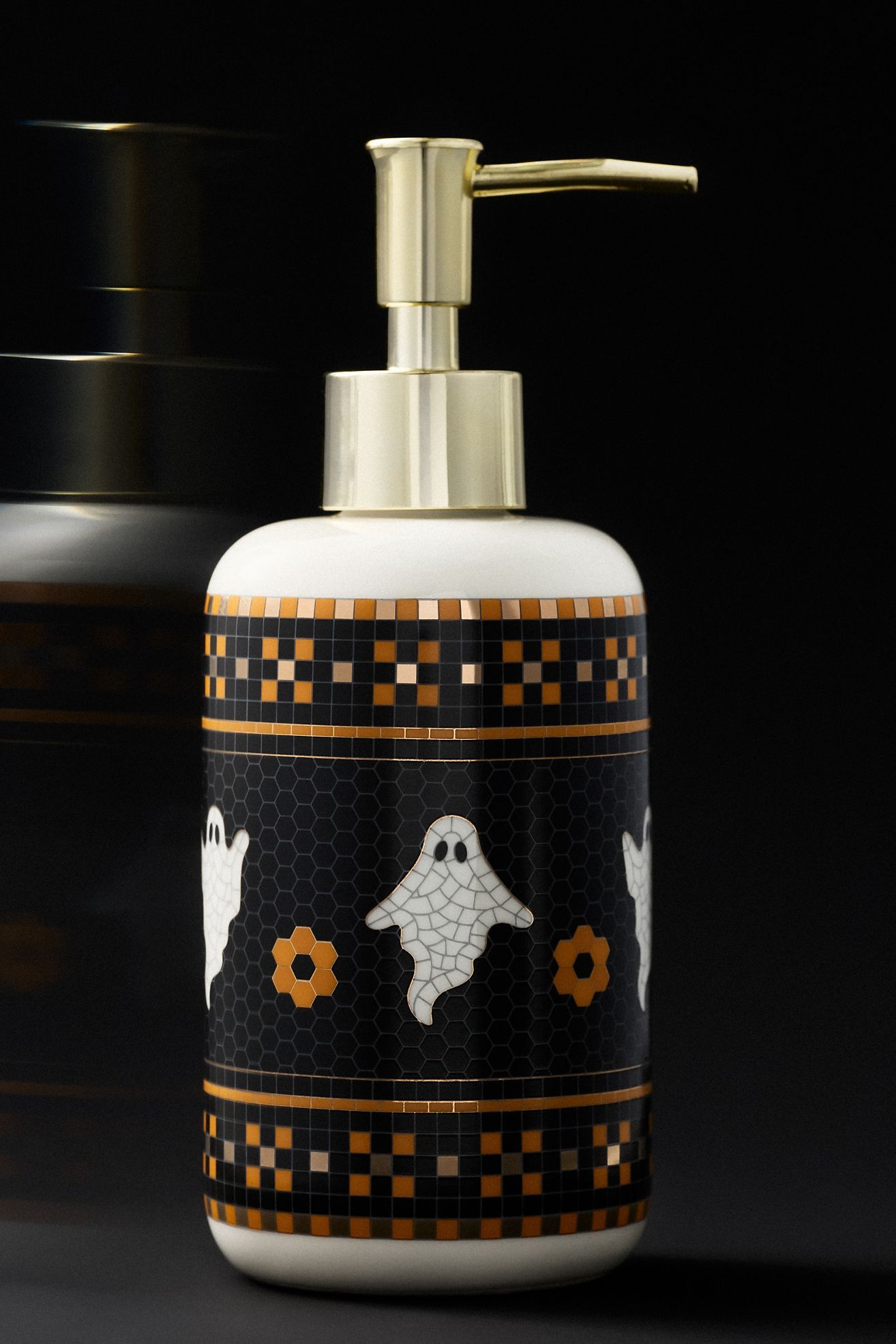 Bistro Tile 14k Gold Accent Soap Pump: Halloween Edition - Black & White Pattern, One Size