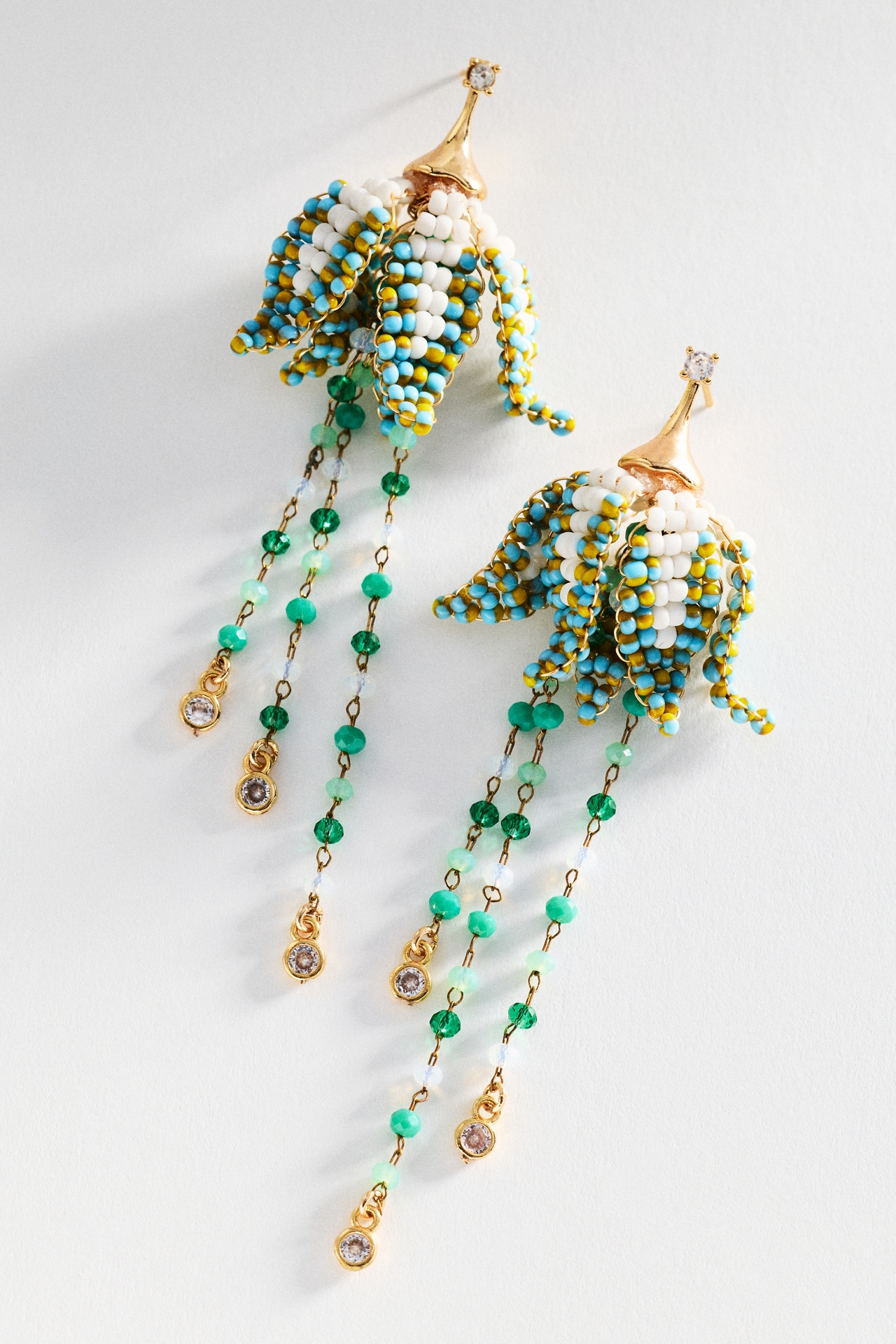 Cascading Beaded Flower Drop Earrings