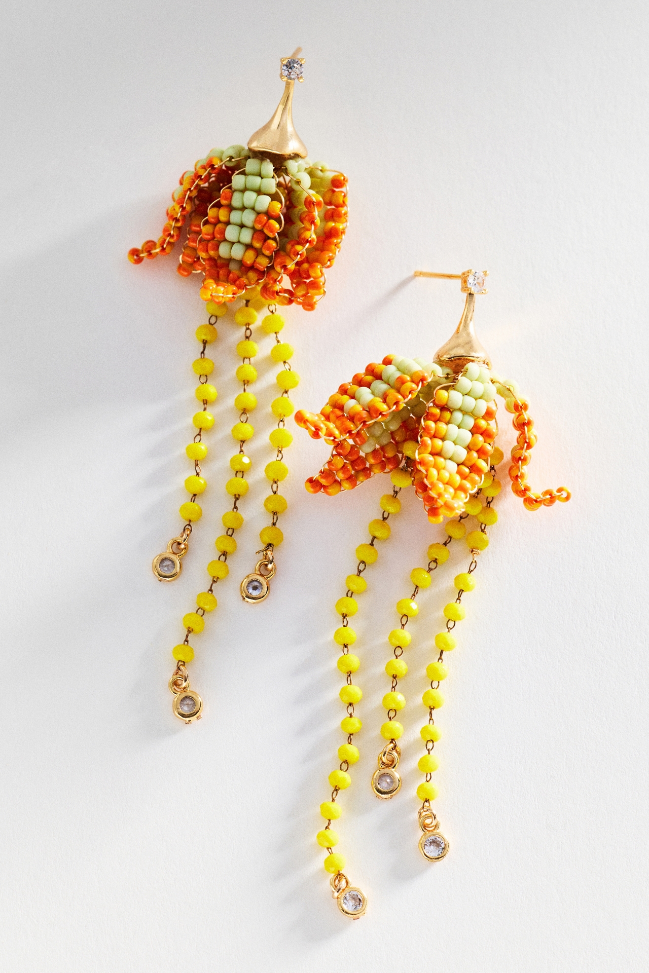 Cascading Beaded Flower Drop Earrings