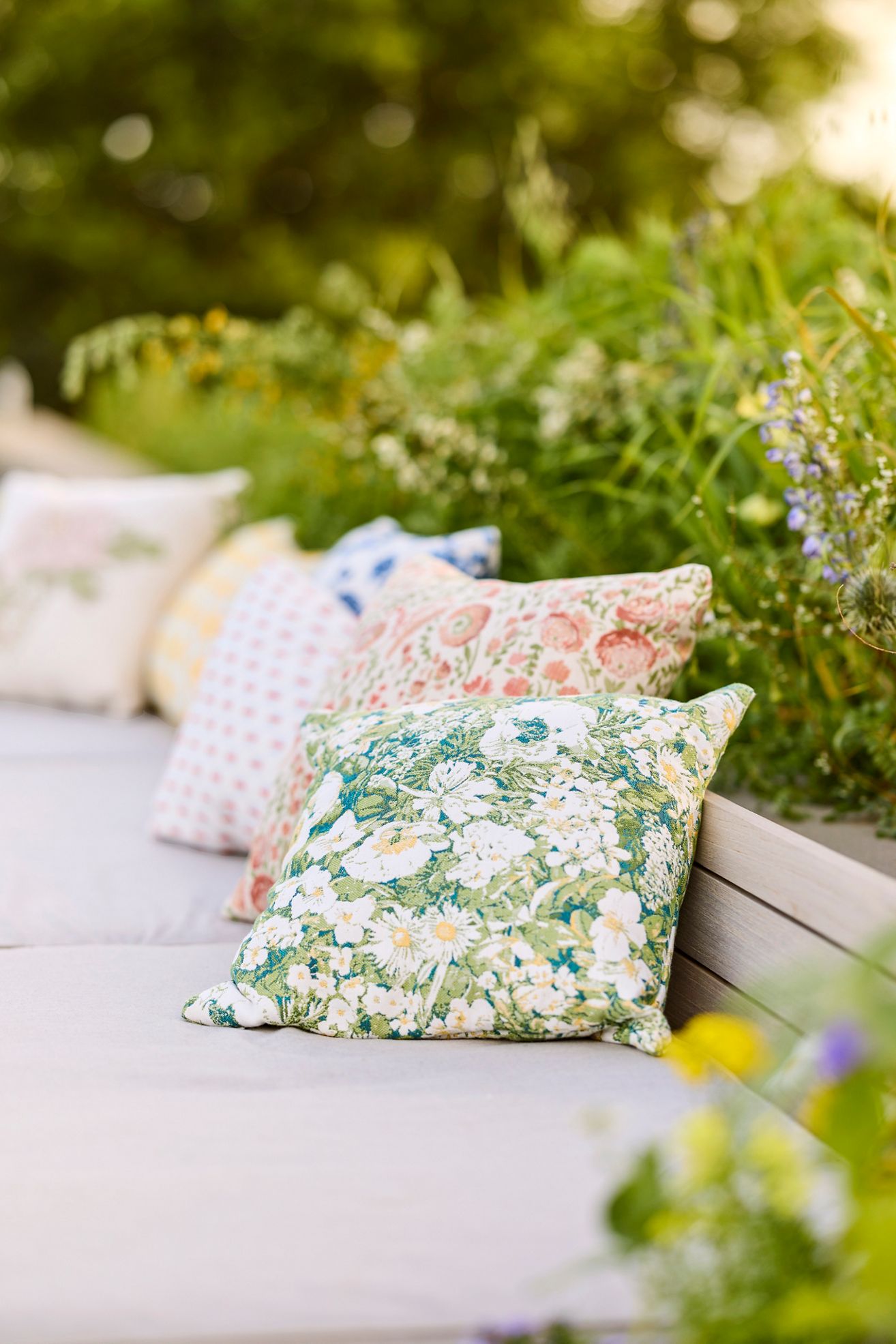 Sunbrella® Peony Field Outdoor Pillow - Green, One Size