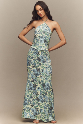 BHLDN Satin Halter-Neck Maxi Dress | Anthropologie