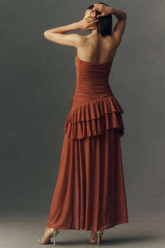 BHLDN Rosette Mesh Strapless Maxi Dress #3