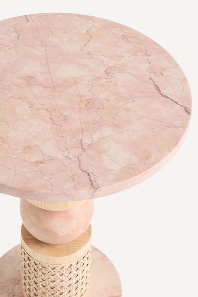 Canelia Marble and Rattan Side Table #1
