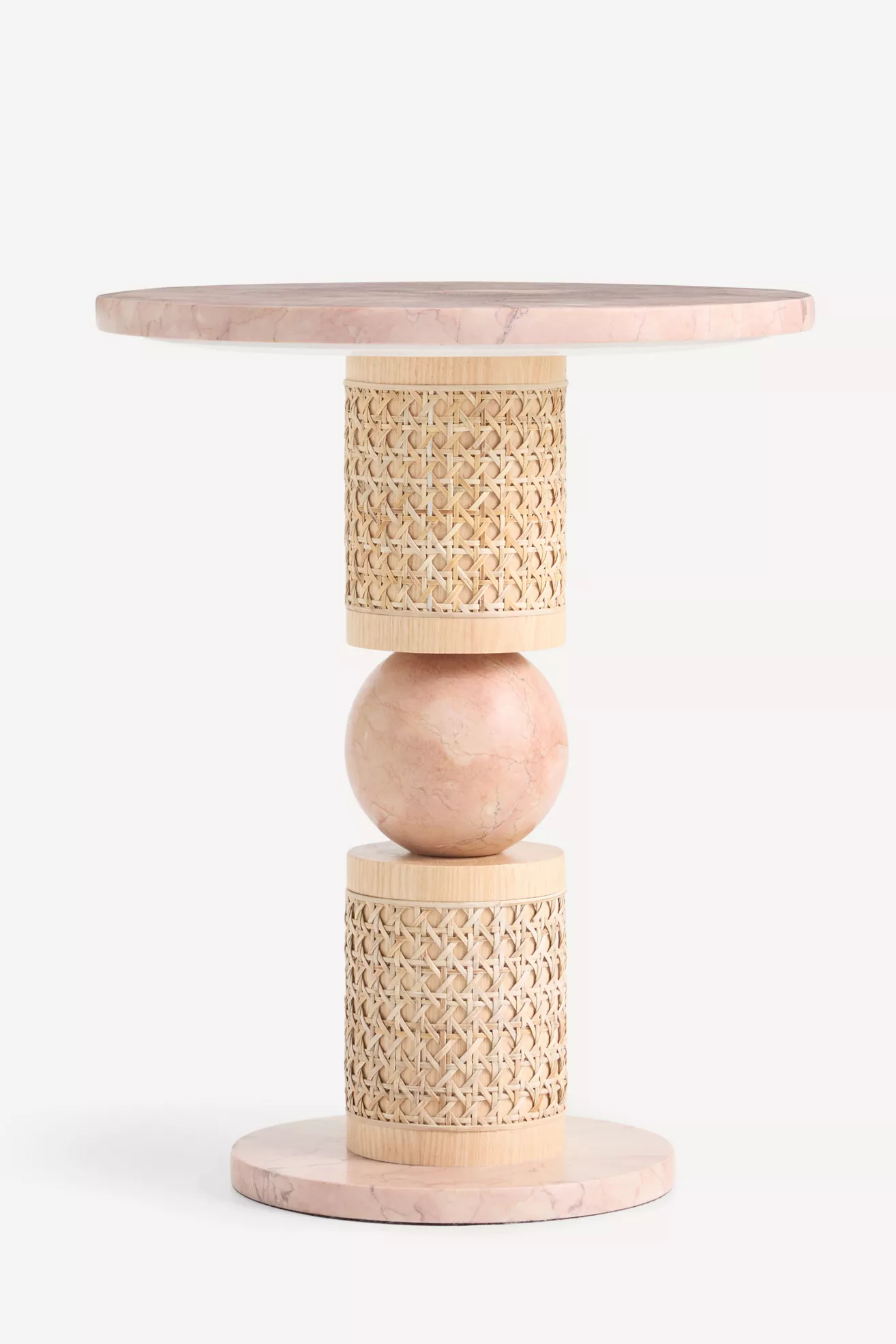 Canelia Marble and Rattan Side Table