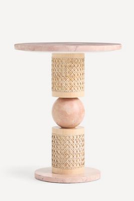 Canelia Marble and Rattan Side Table