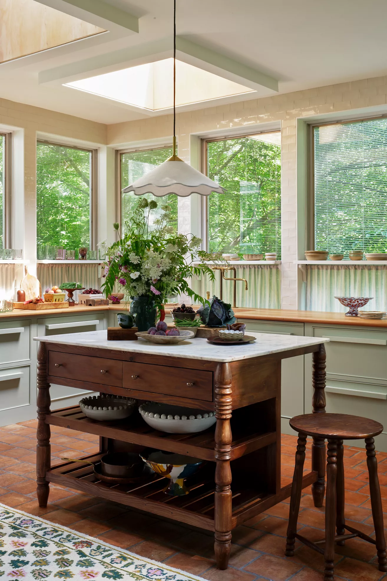 Spindle 50" Marble-Top Kitchen Island