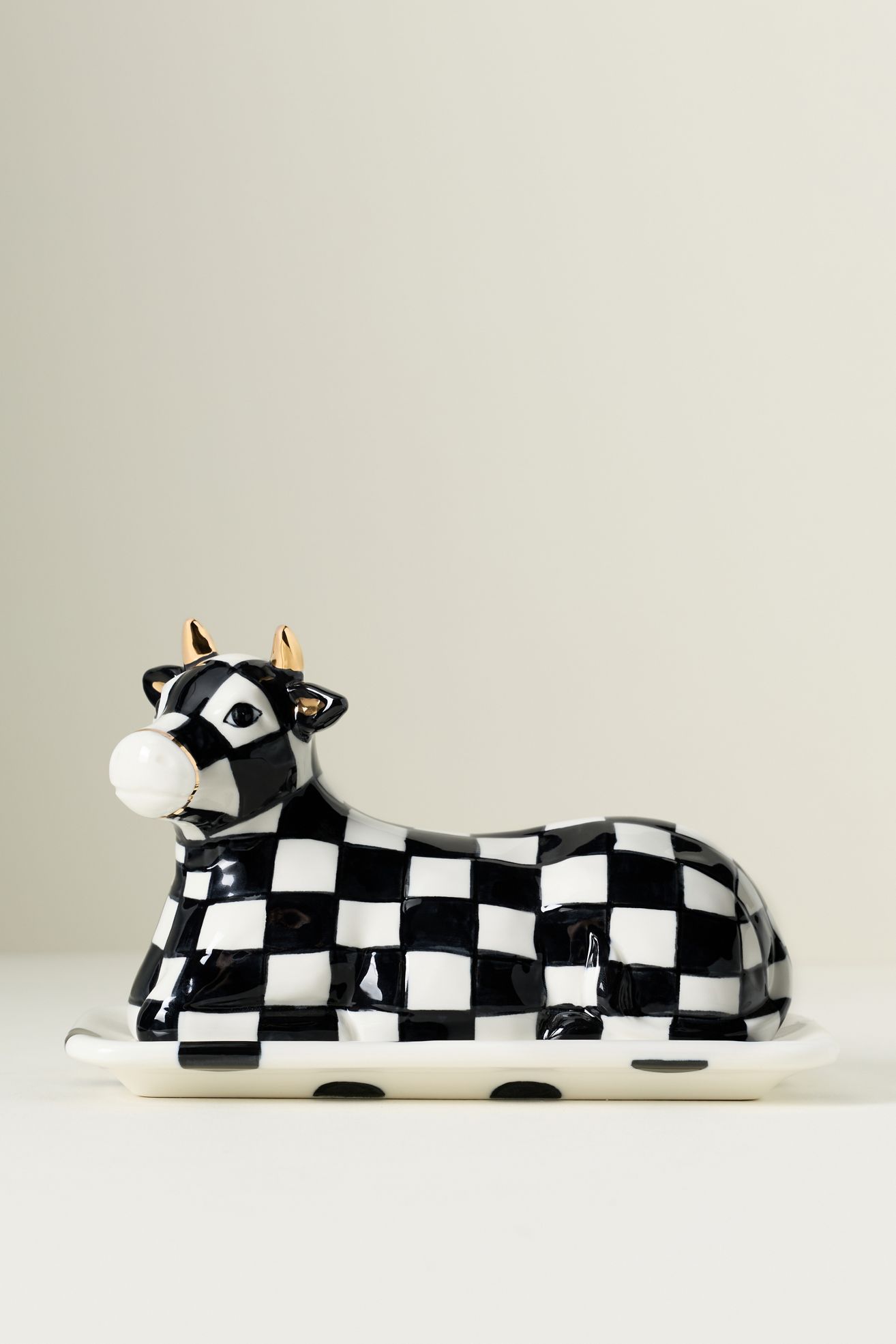 MacKenzie-Childs Cow Creamery Butter Dish - Black Pattern, One Size