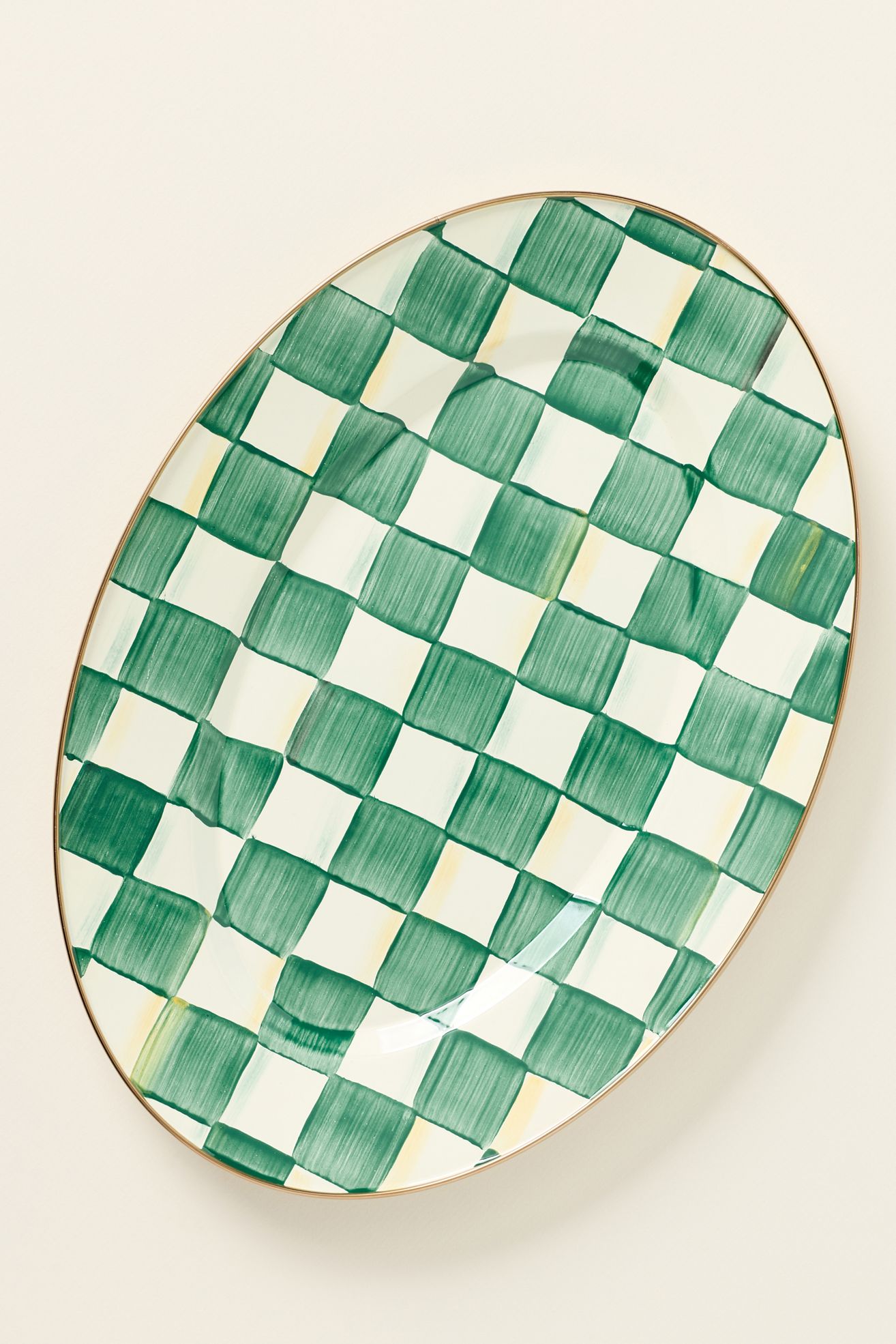 MacKenzie-Childs Check Small Oval Platter - Emerald Check, One Size