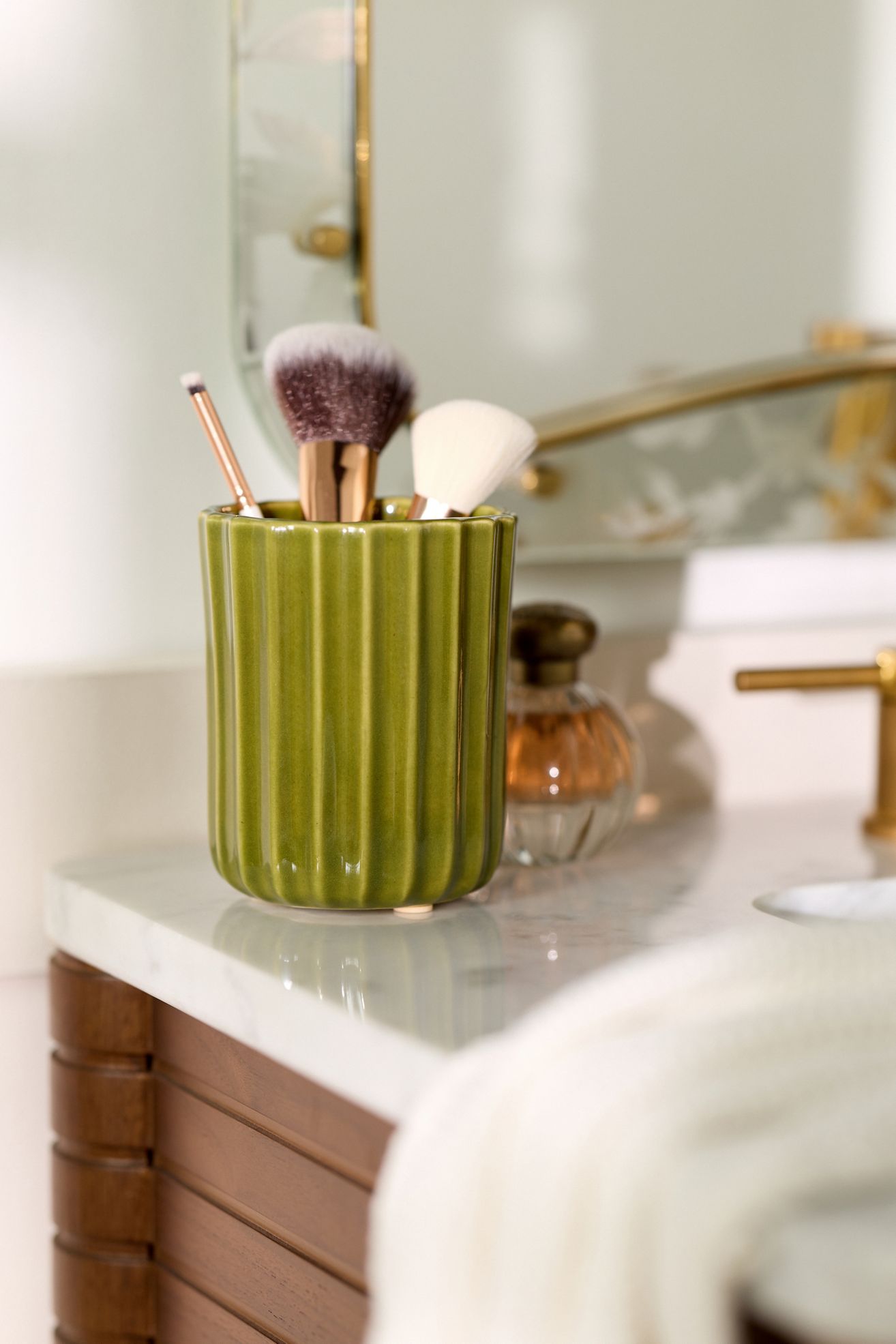 Reactive Ribbed Ceramic Bath Tumbler - Green, One Size