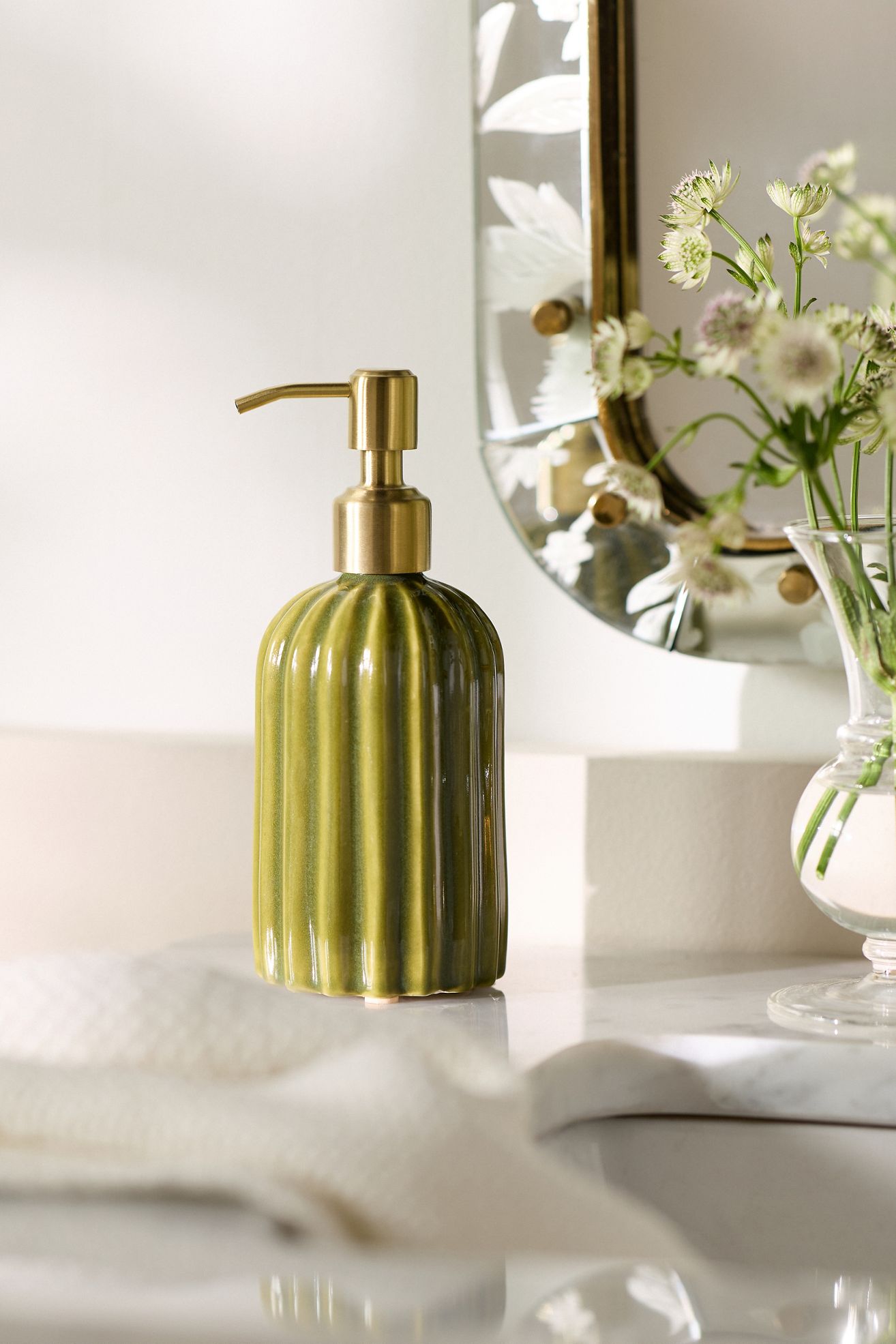 Reactive Ribbed Ceramic Soap Pump - Green, One Size