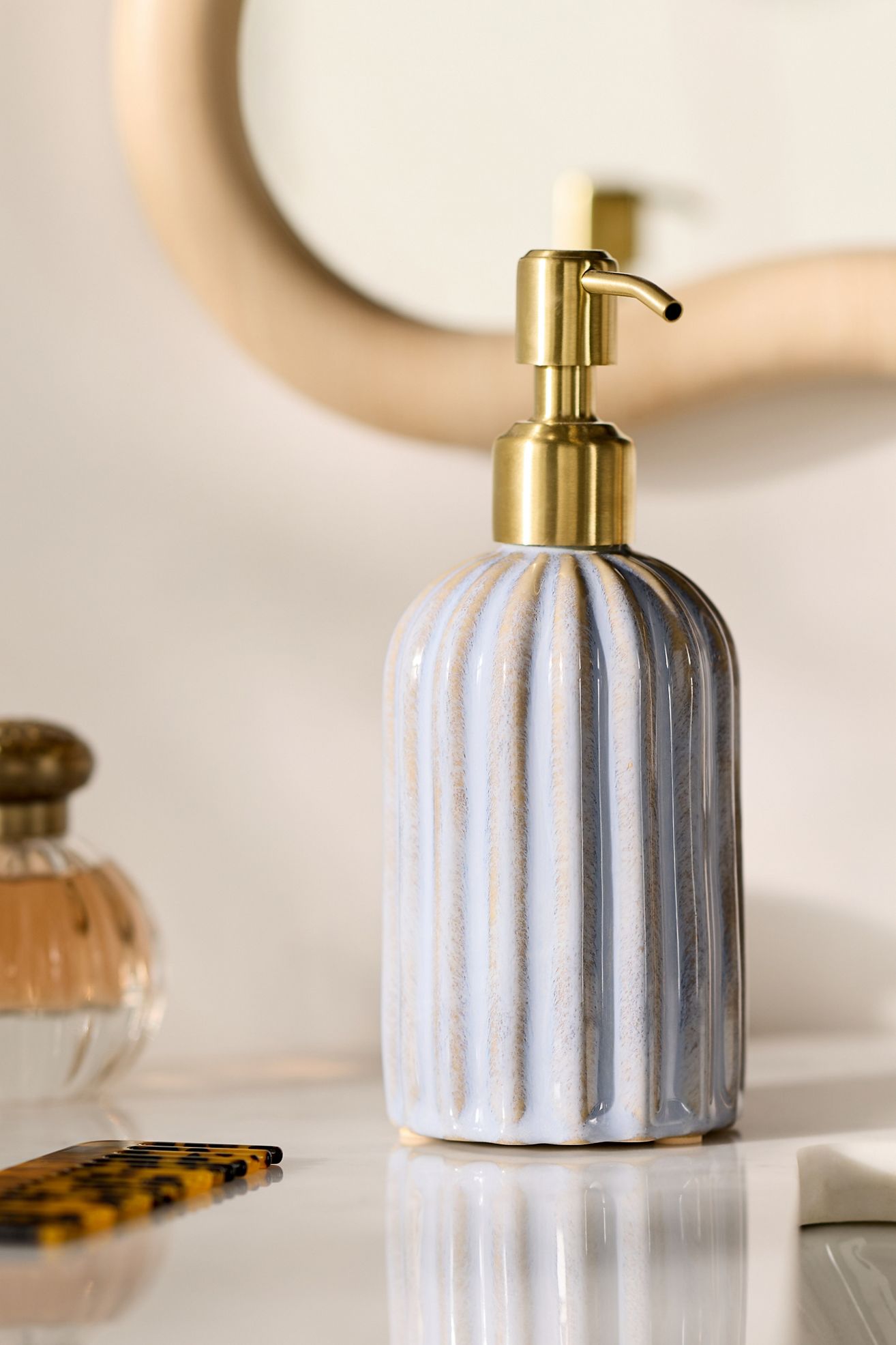 Reactive Ribbed Ceramic Soap Pump - Blue, One Size