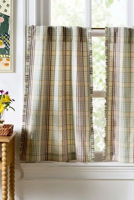 Tucker Plaid Ruffle Edge Cotton Cafe Curtains, Set of 2