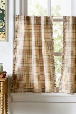 Tucker Plaid Ruffle Edge Cotton Cafe Curtains, Set of 2