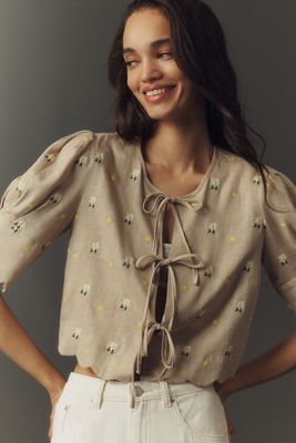 Sister New York Scalloped Tie-Front Top