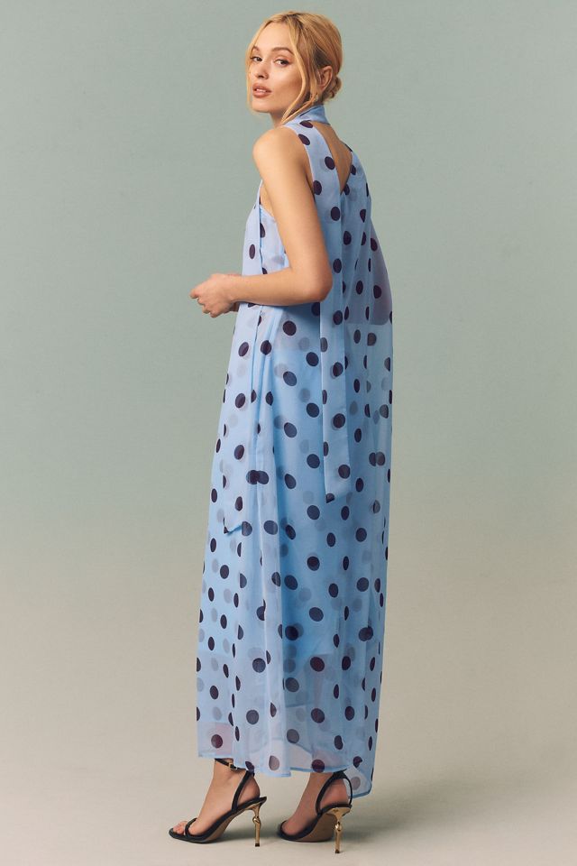chinese dress ladies Shop Eloquent Navy Polka Dot Puff Sleeve Maxi Dress main image 0