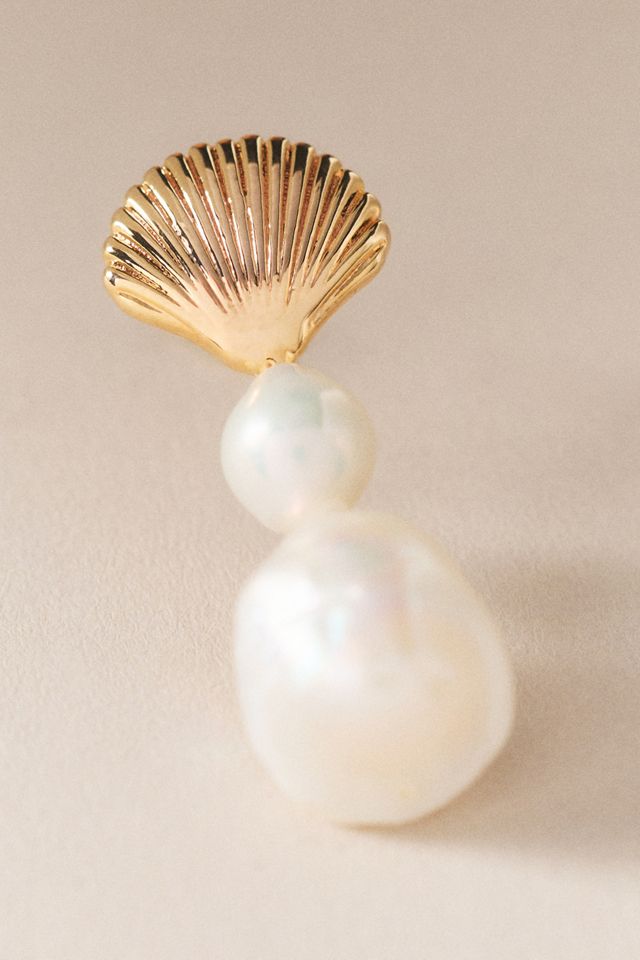 Shell Double Pearl Drop Earrings | Anthropologie