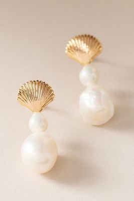 Shell Double Pearl Drop Earrings