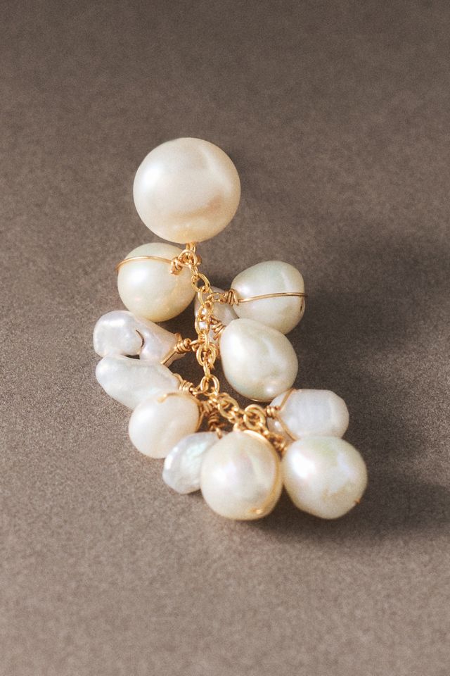 Pearl Cluster Pom-Pom Drop Earrings #1