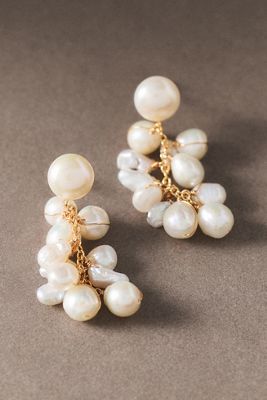 Pearl Cluster Pom-Pom Drop Earrings