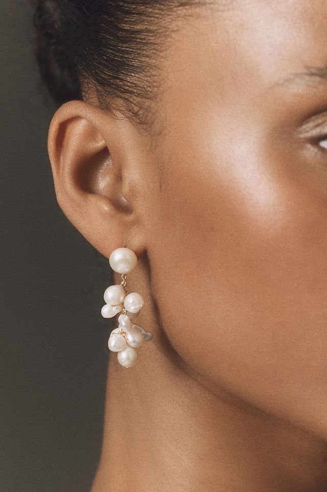 Pearl Cluster Pom-Pom Drop Earrings #3