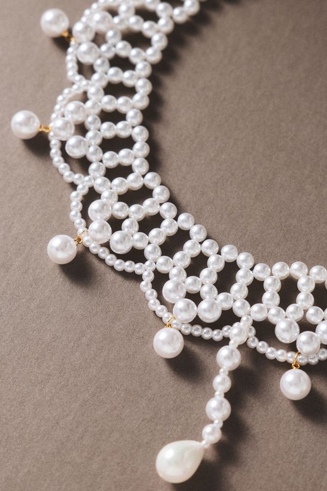 Hand-Woven Lace Freshwater Pearl Choker | Anthropologie