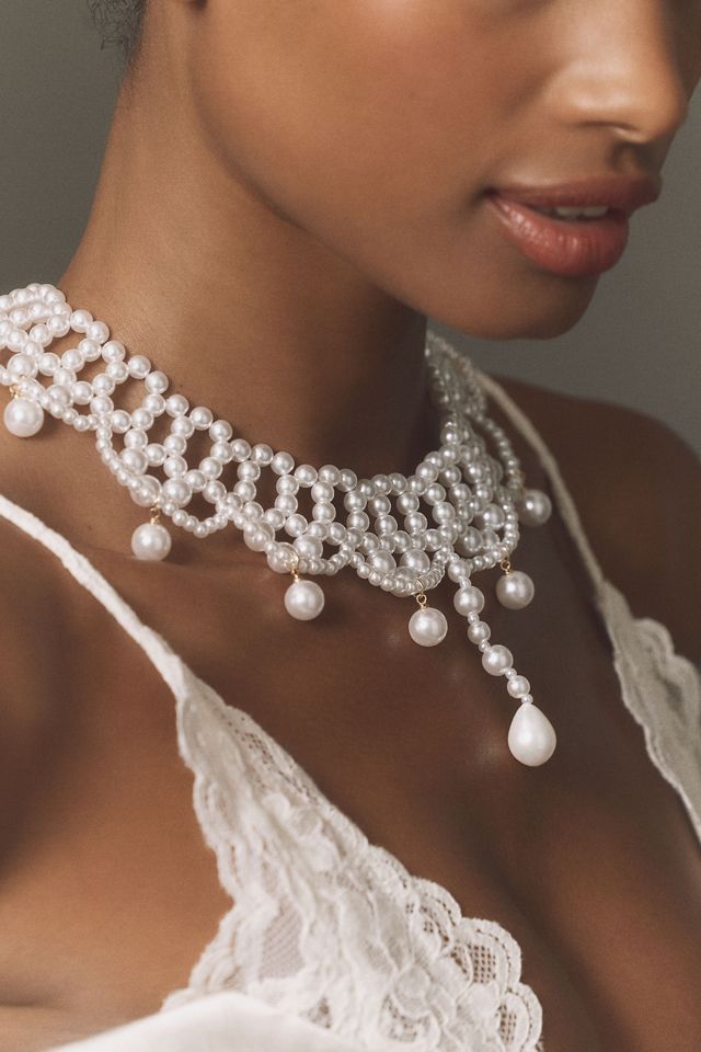 Hand-Woven Lace Freshwater Pearl Choker #3